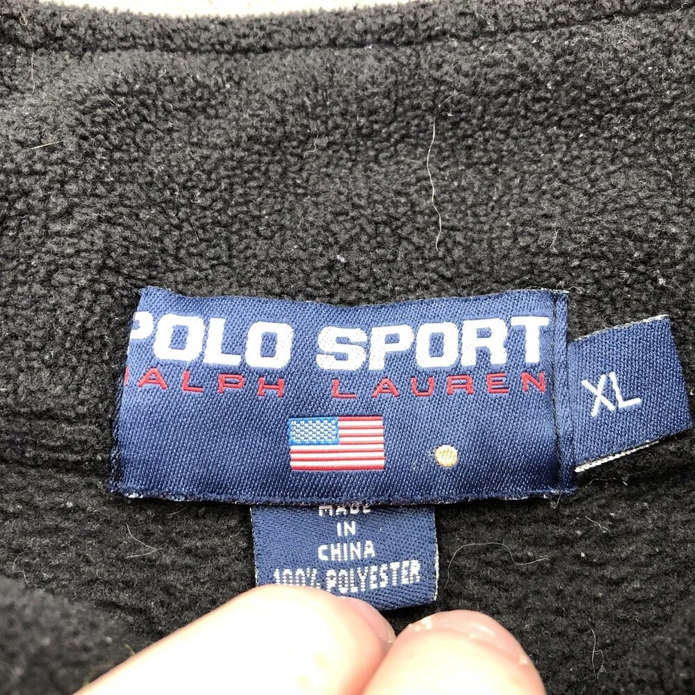 Vintage Polo Sport Ralph Lauren Sweater Mens XL Black 1/4 Zip Fleece Mock Neck